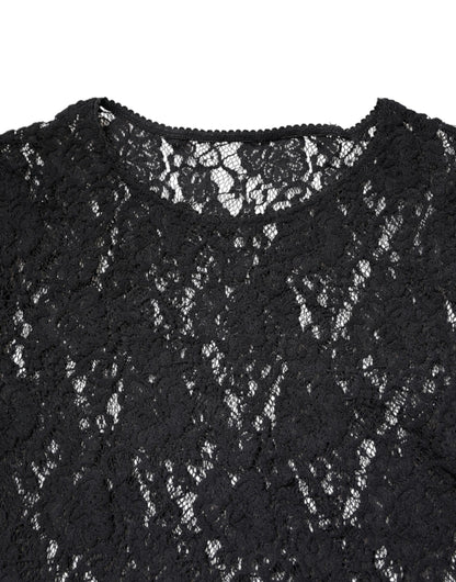 Black Floral Lace Long Sleeves Pullover Top