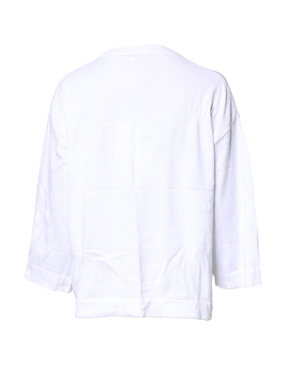 White Graphic Print Cotton Long Sleeves T-shirt