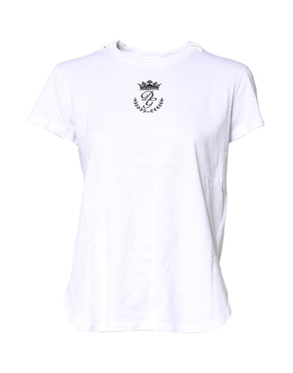 White Logo Crown Cotton Crew Neck T-shirt