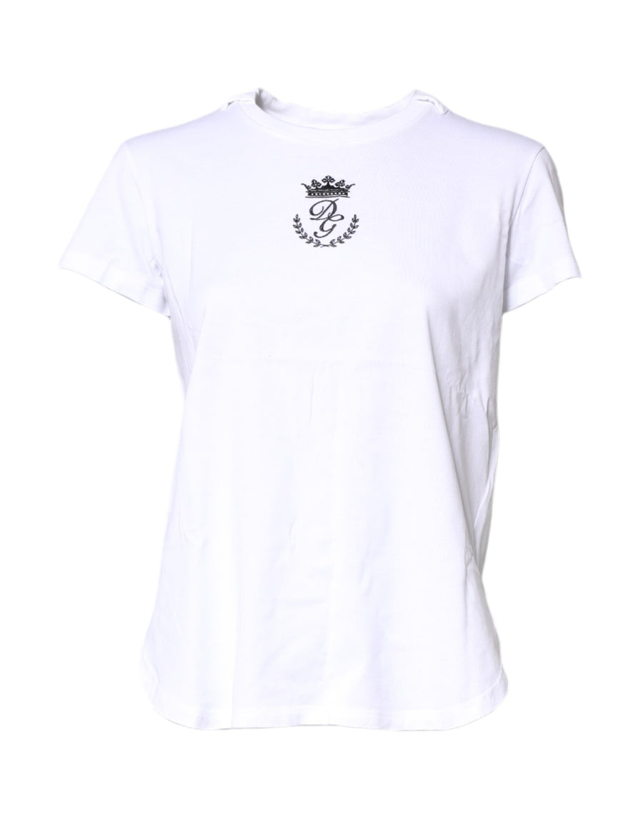 White Logo Crown Cotton Crew Neck T-shirt