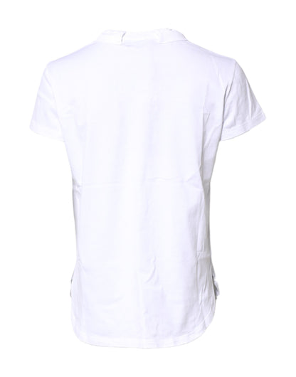 White Logo Crown Cotton Crew Neck T-shirt