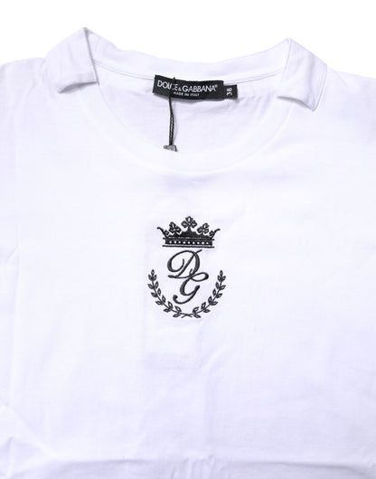 White Logo Crown Cotton Crew Neck T-shirt