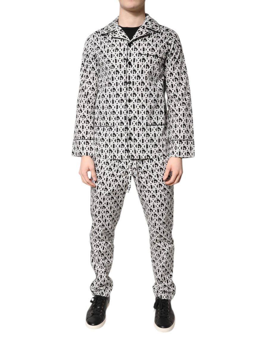 Black White DG Print Cotton Pajama Set Sleepwear