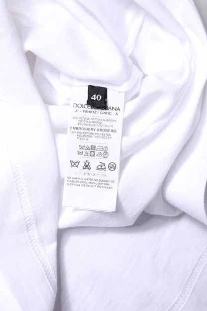 White #DGFamily Print Cotton Crew Neck T-shirt