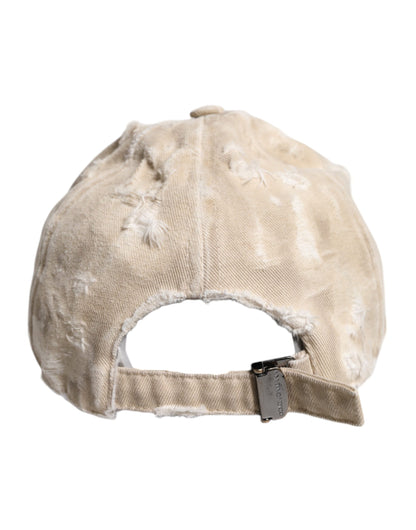 Beige Tattered Cotton 6 Panels Baseball Cap