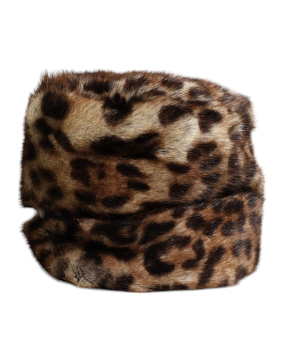 Brown Leopard Faux Fur Women Bucket Hat