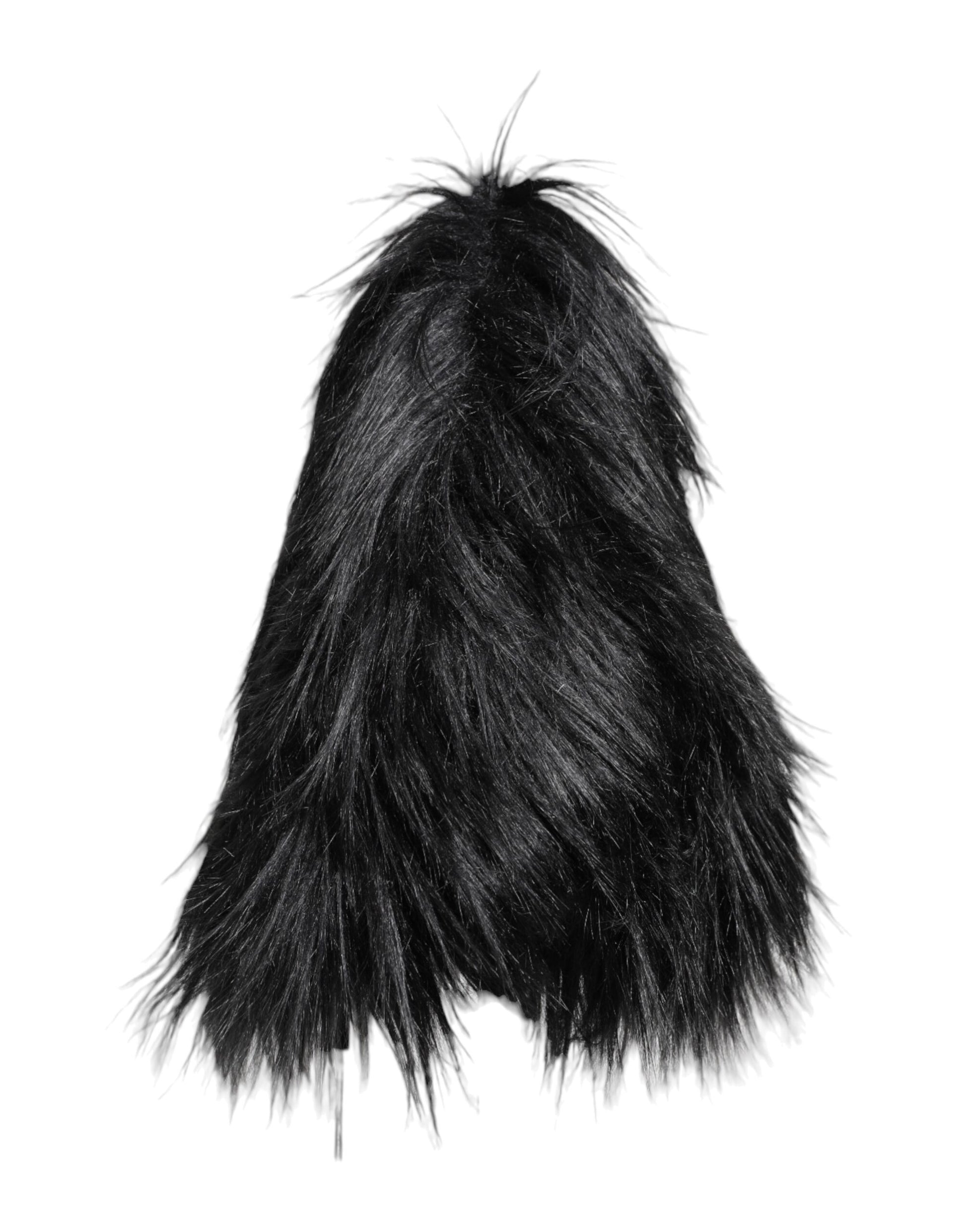 Black Acrylic Fur Womens Bucket Hat