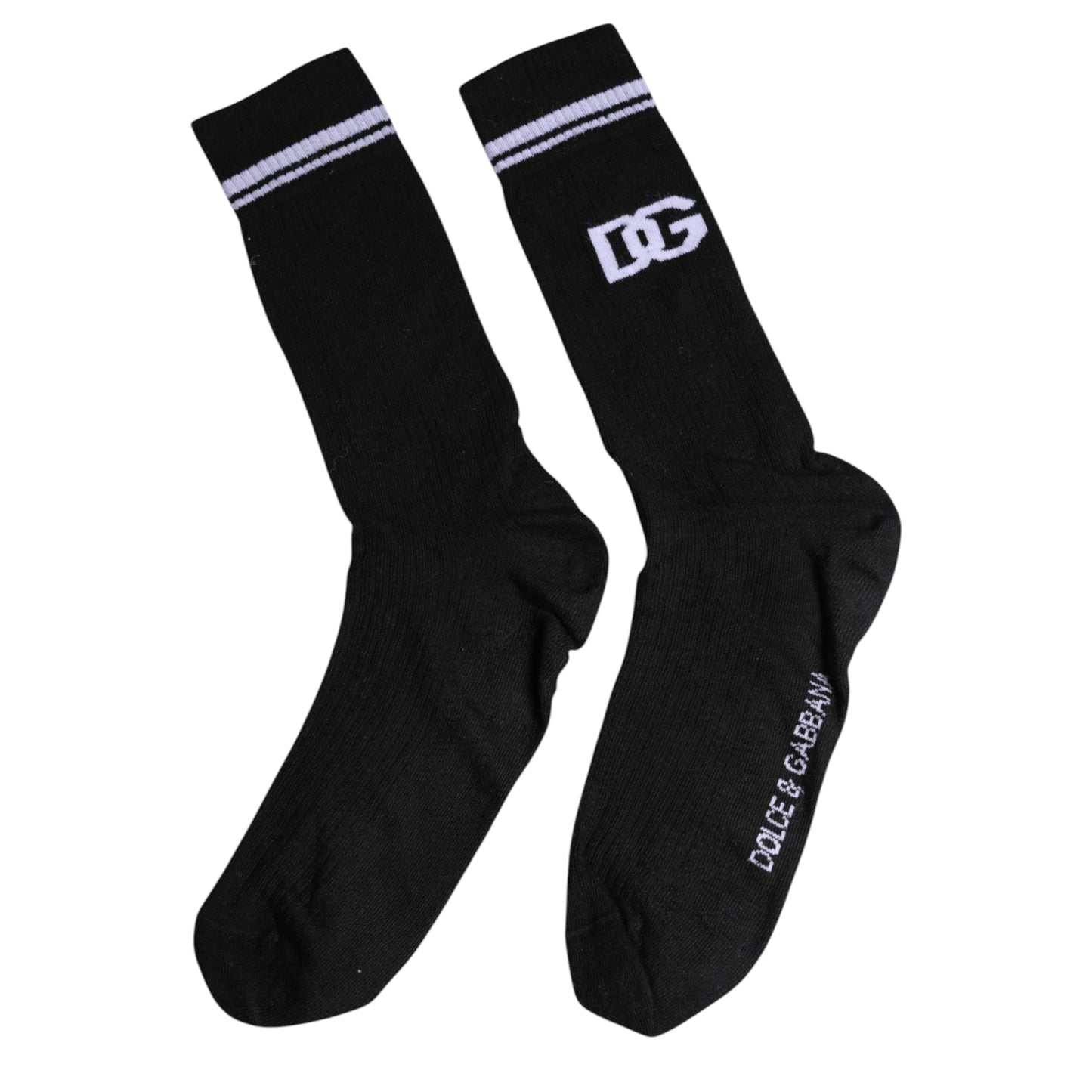 Black Cotton Logo Mid Calf Men Socks