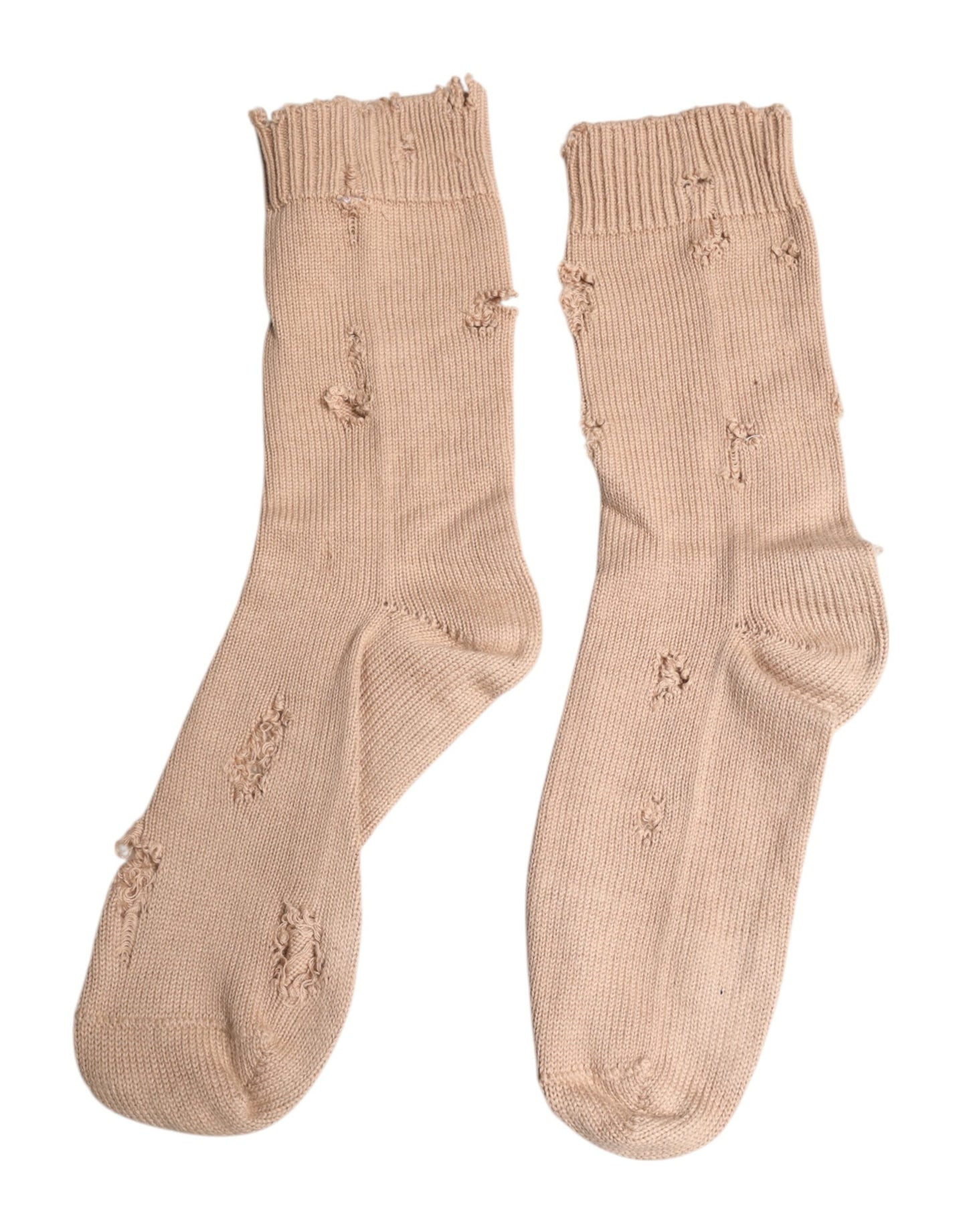 Beige Solid Stretch Mid Calf Men Socks