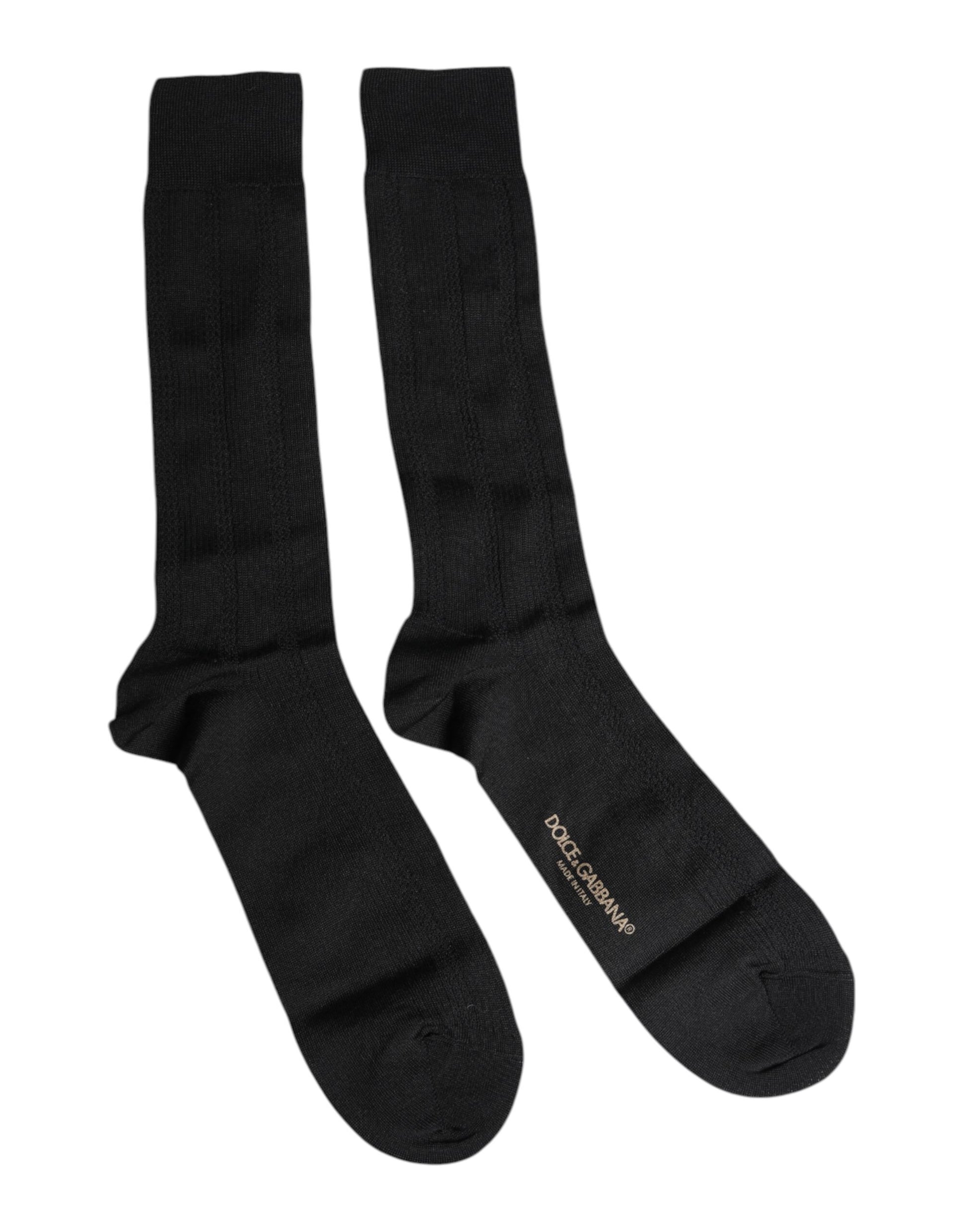 Black Stretch Logo Mid Calf Men Socks