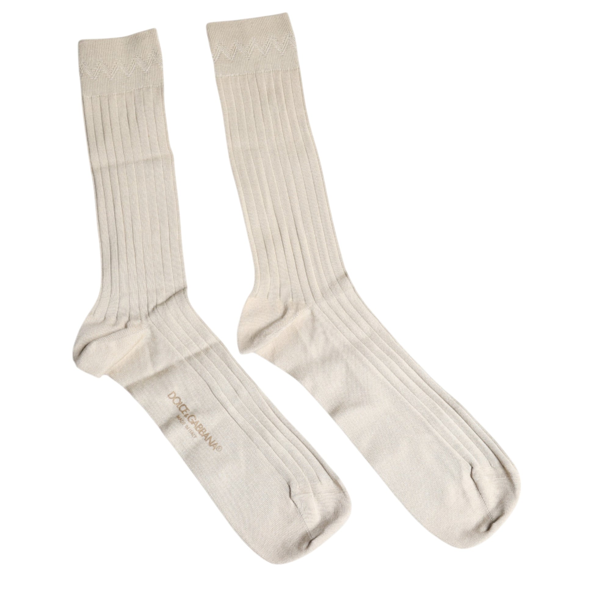 Beige Cotton Stretch Logo Mid Calf Socks