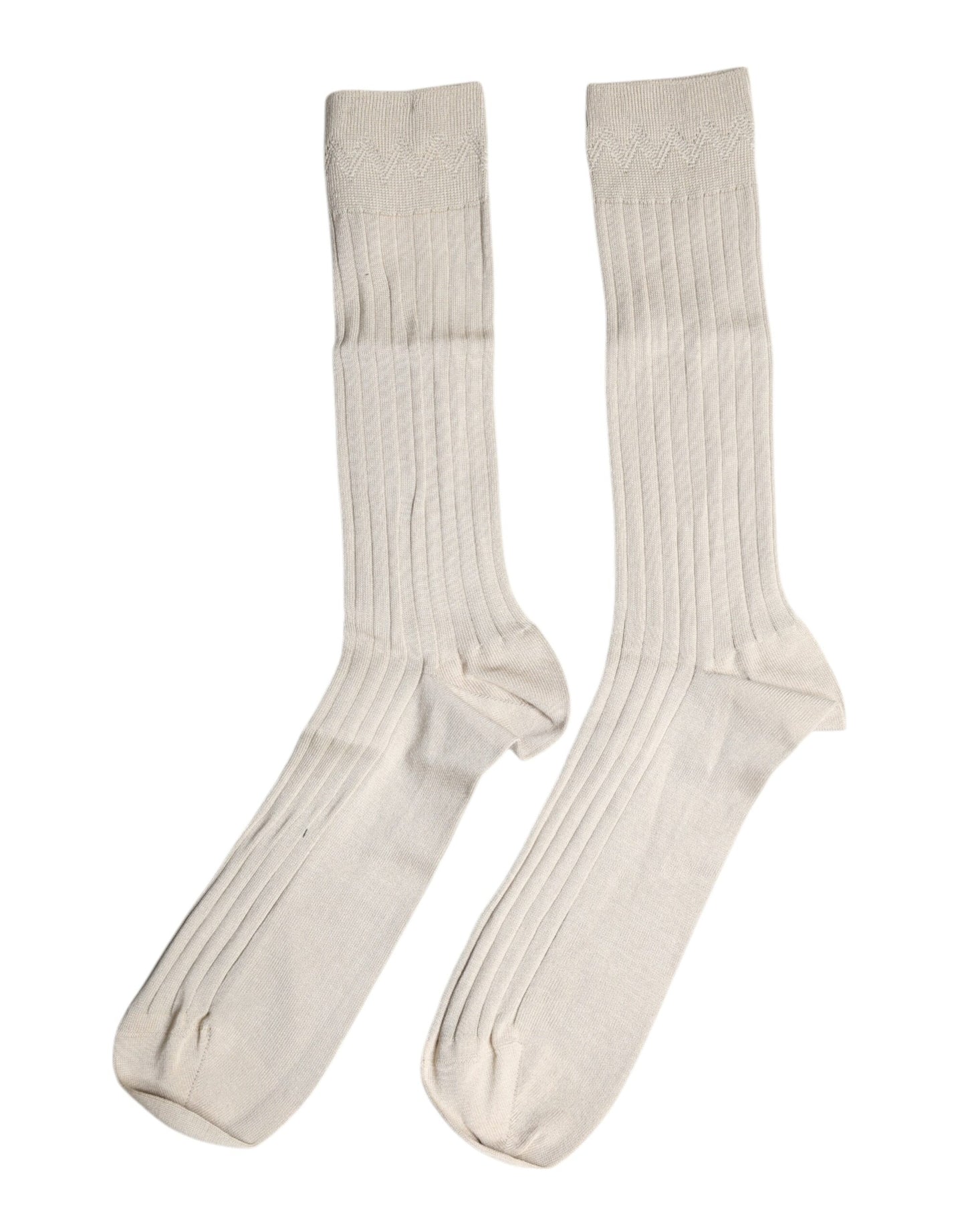 Beige Cotton Stretch Logo Mid Calf Socks