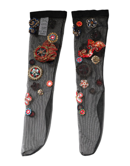 Black Stretch Carretto Crystal Stockings Socks