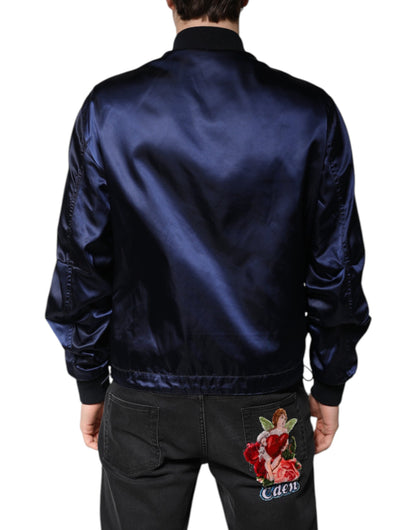 Blue Nylon DG Crown Full Zip Bomber Jacket