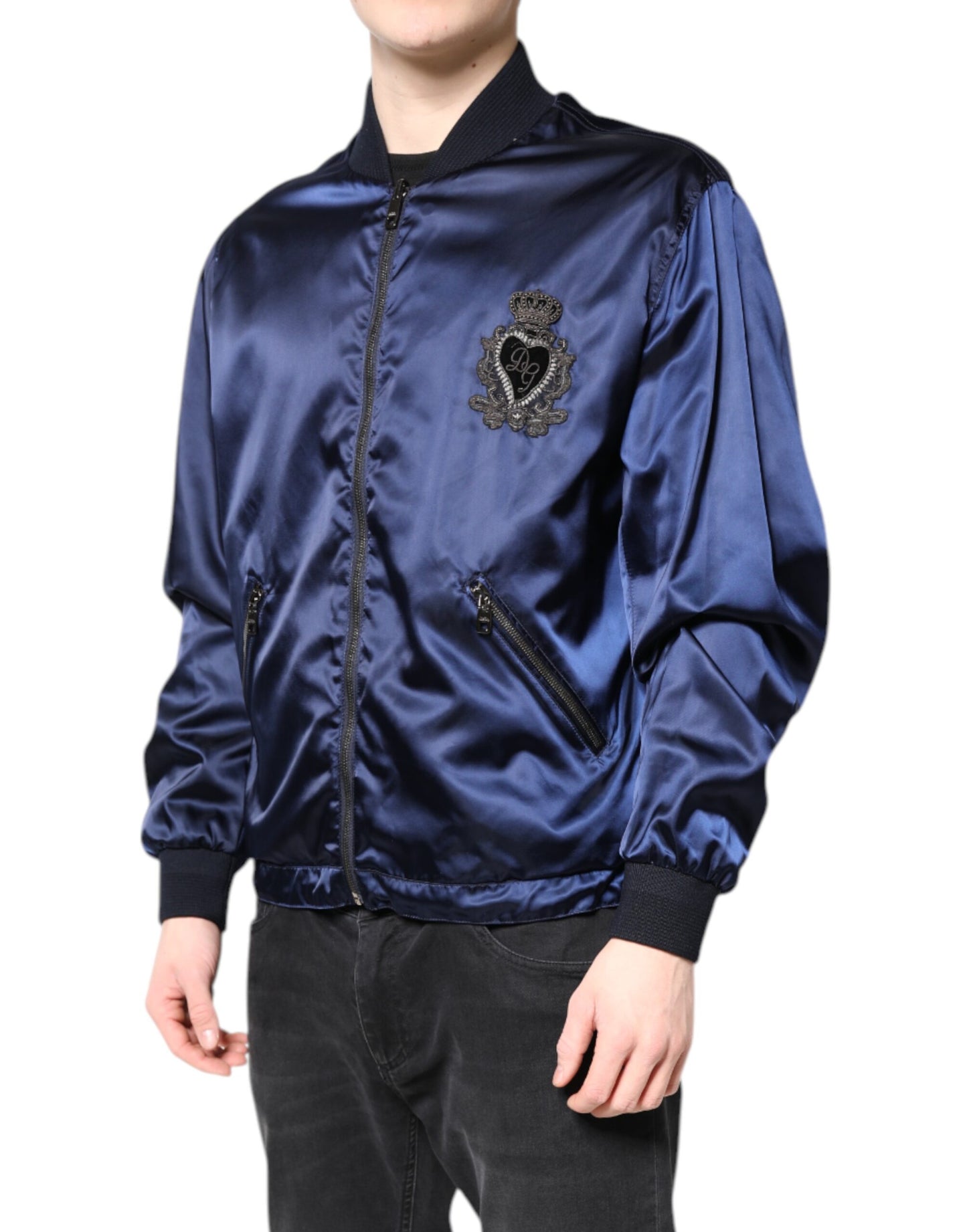 Blue Nylon DG Crown Full Zip Bomber Jacket