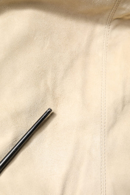 Beige Lambskin Full Zip Men Bomber Jacket