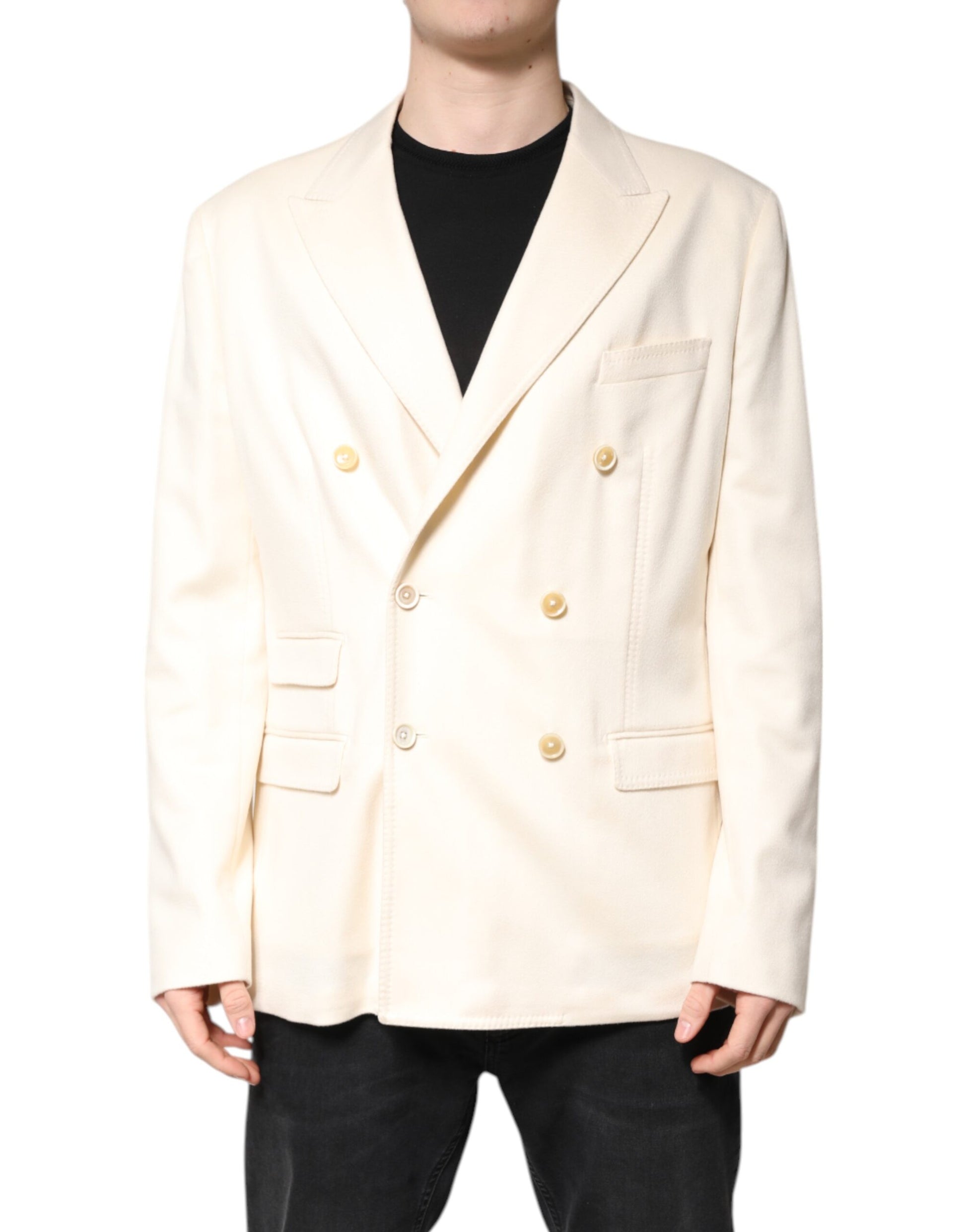 Beige Cashmere Double Breasted Coat Blazer