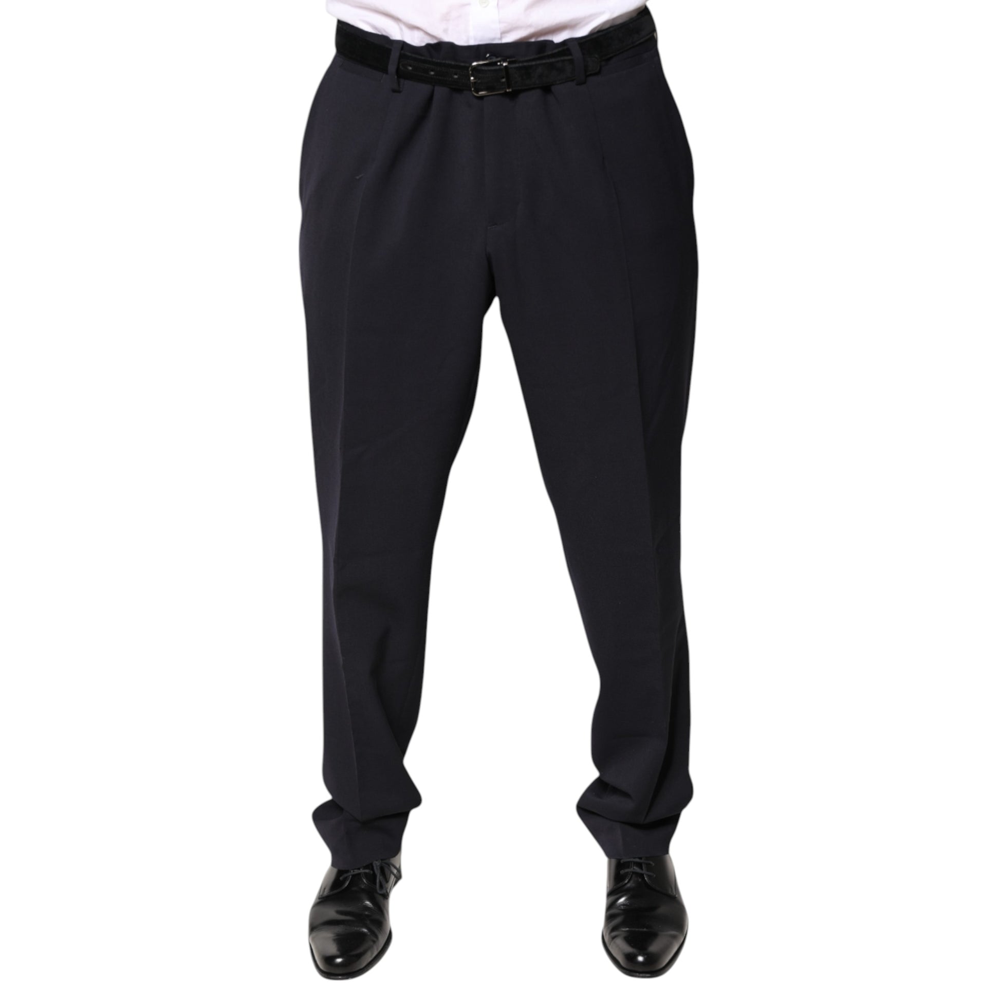Black Wool Mid Waist Dress Pants