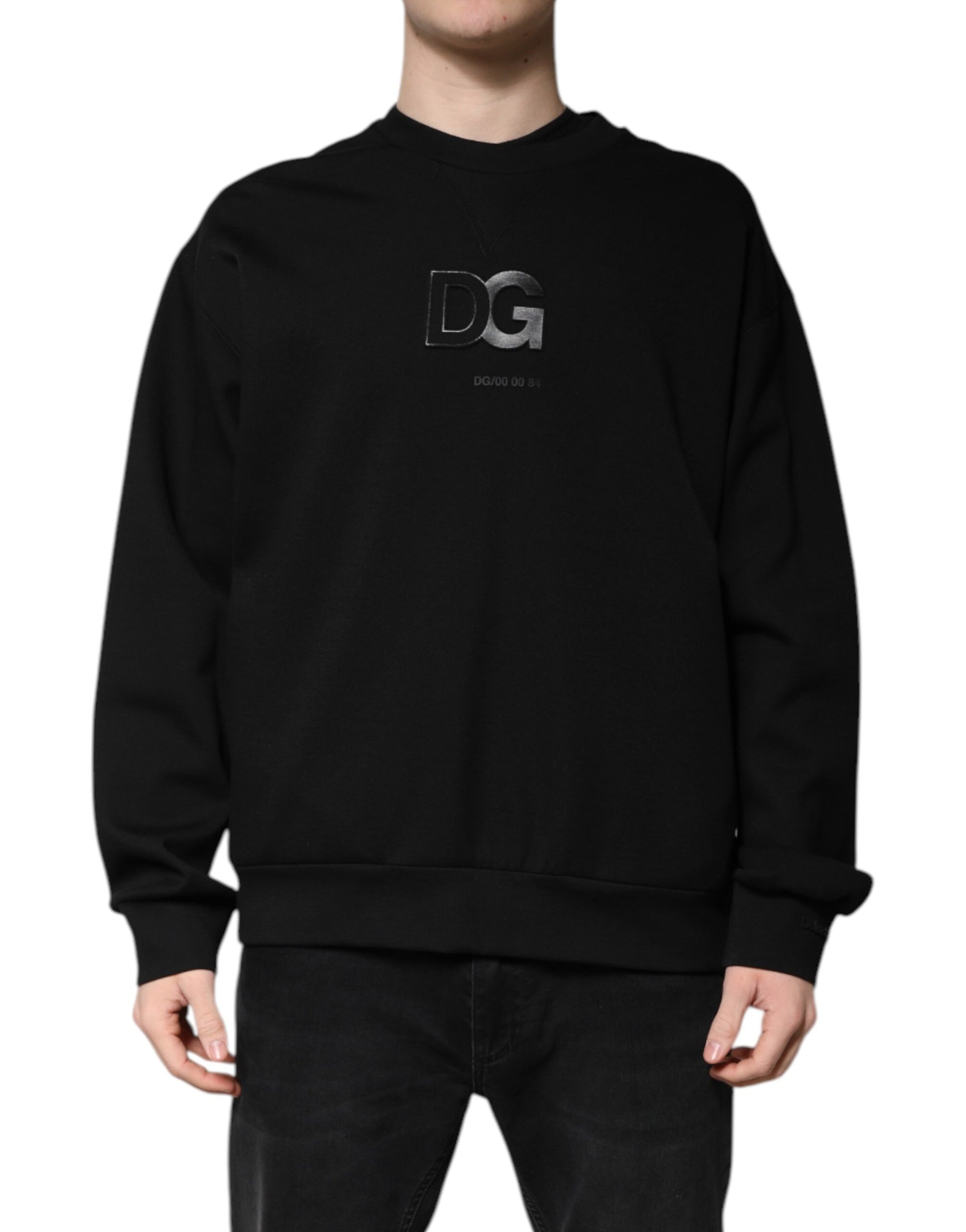 Black Cotton DG Crew Neck Pullover Sweater