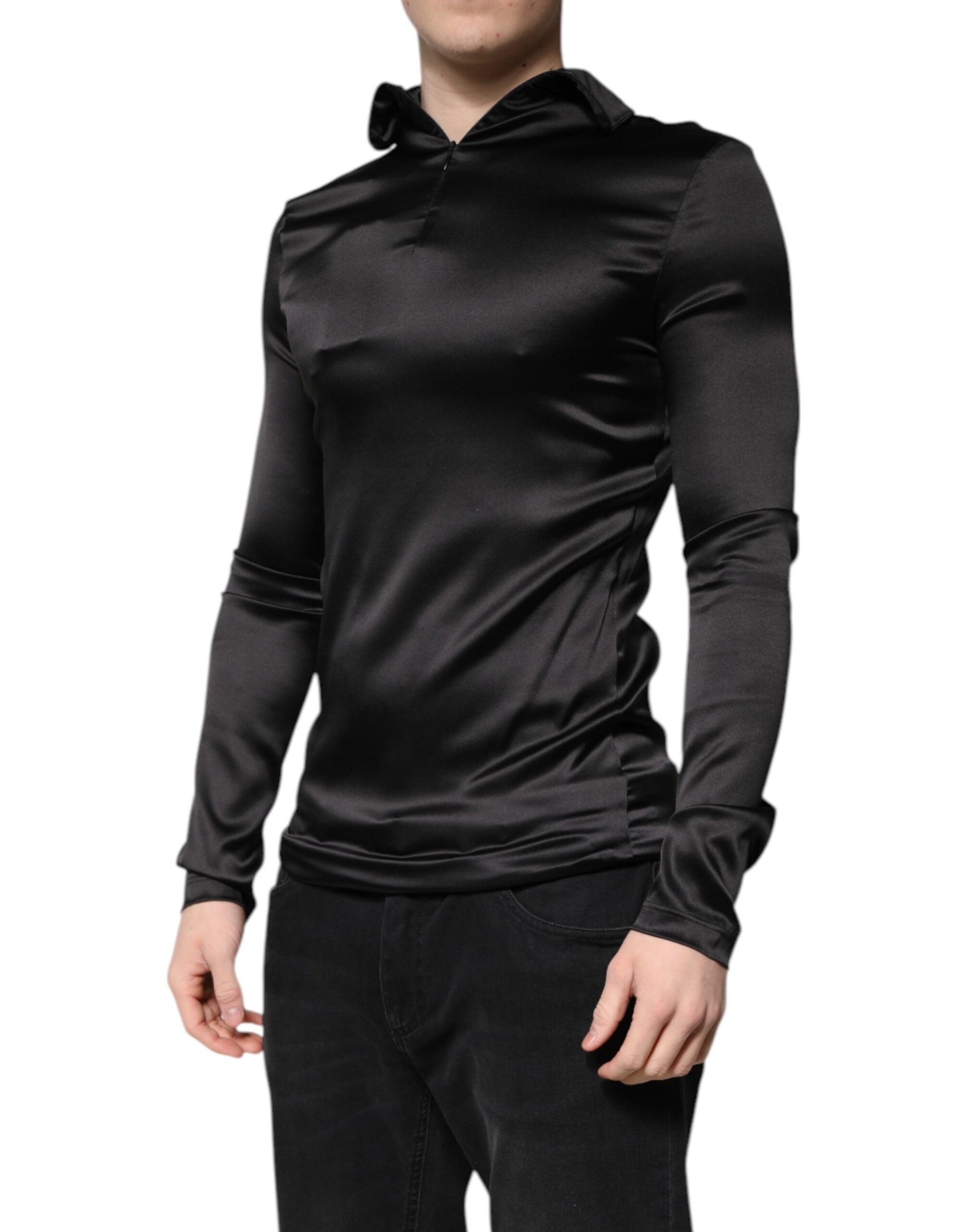Black Silk Turtleneck Men Pullover Sweater
