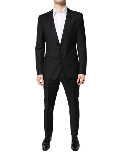 Black Wool Single Breasted 2 Piece Suit