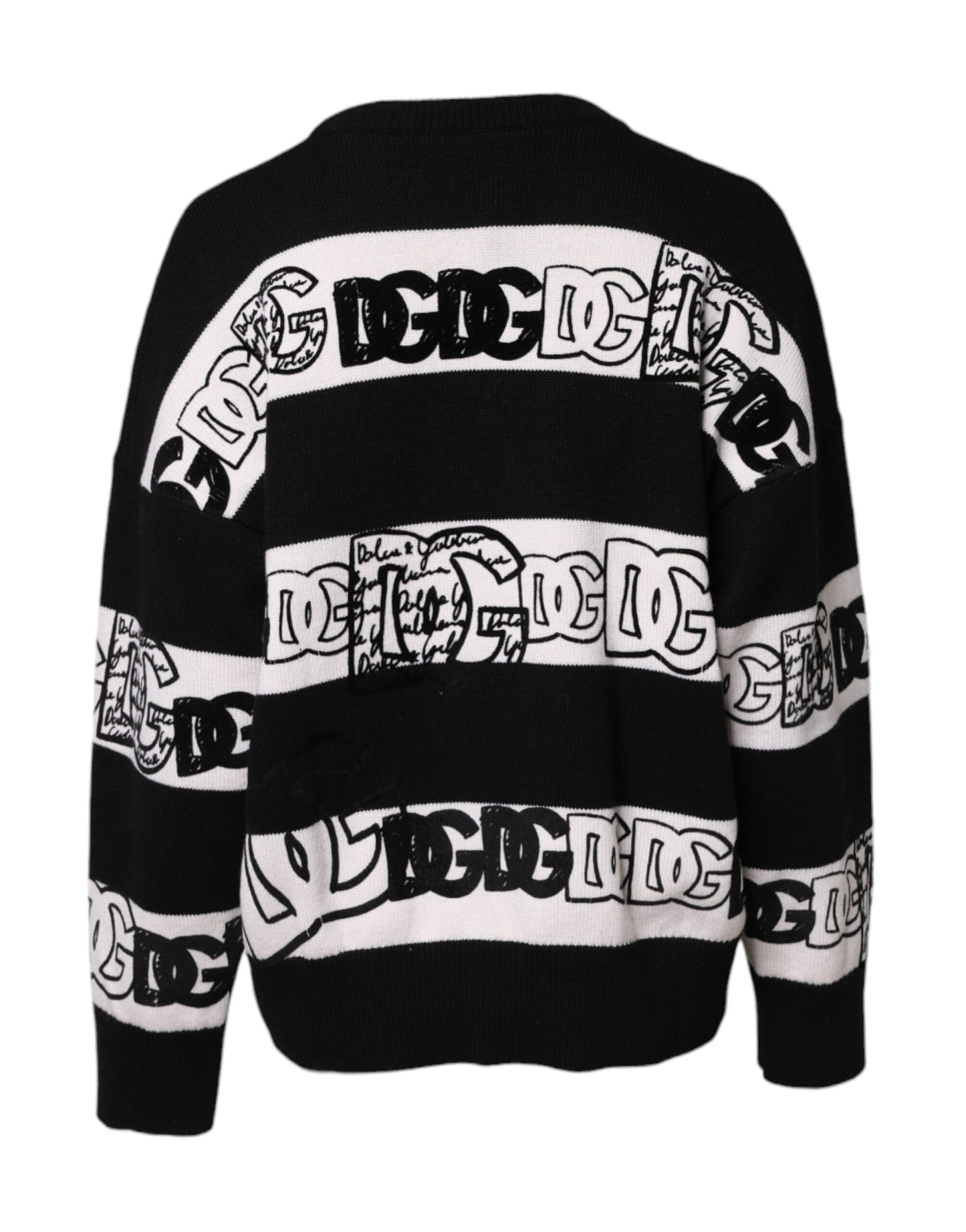 Black White Logo Print Wool Pullover Sweater