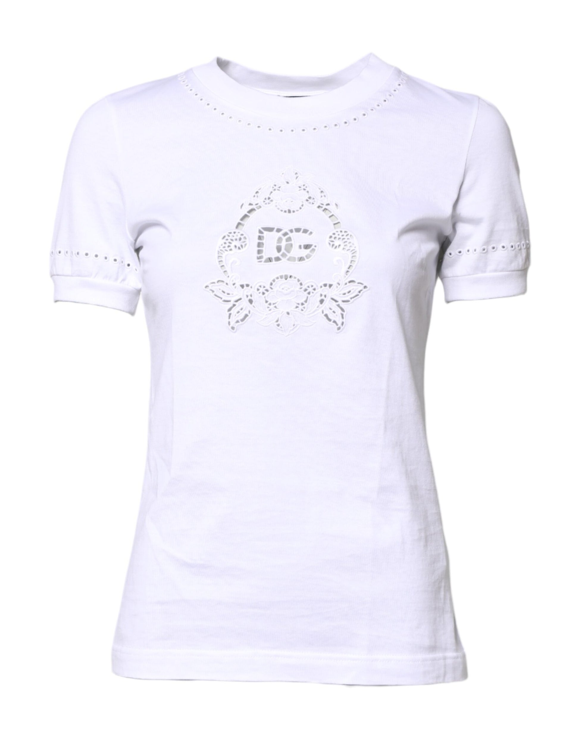 White Cotton Floral Logo Crew Neck T-shirt