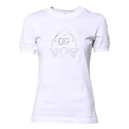 White Cotton Floral Logo Crew Neck T-shirt