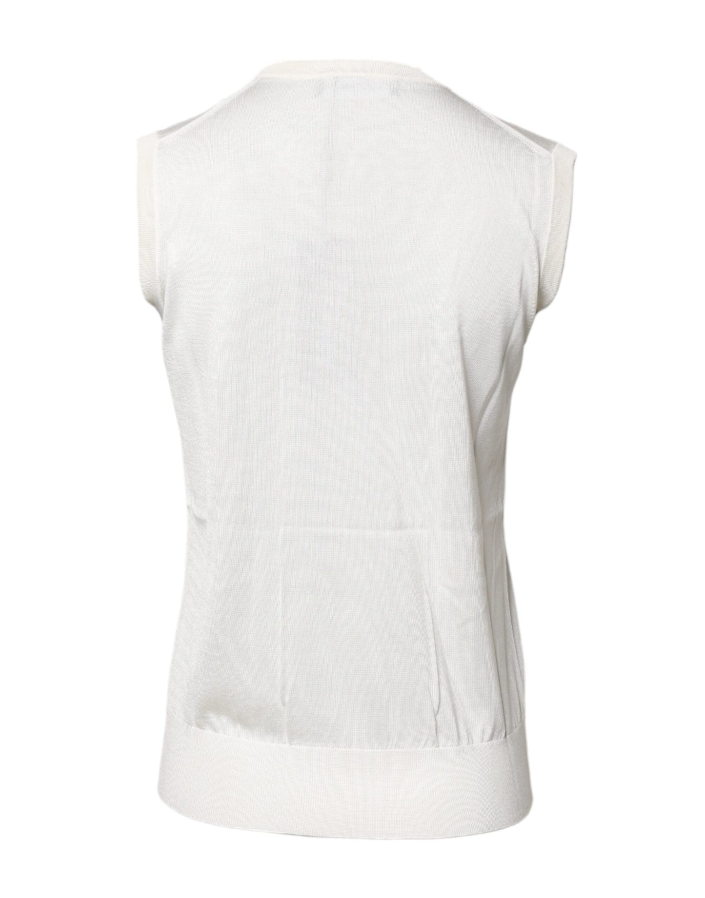 White Silk Round Neck Sleeveless Tank Top