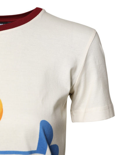 White Cotton Print Short Sleeves Top T-shirt