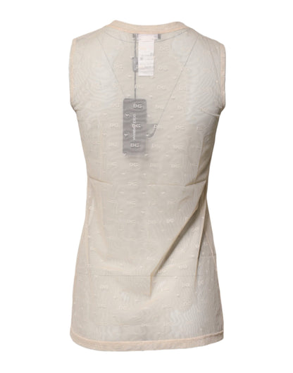 Ivory Nylon Logo See Through Sleeveless Tank Top