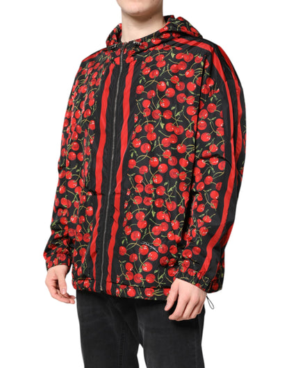 Black Cherry Print Hooded Windbreaker Jacket