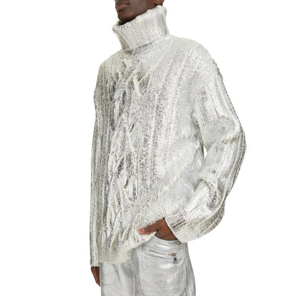 Brown Wool Men Turtleneck Sweater