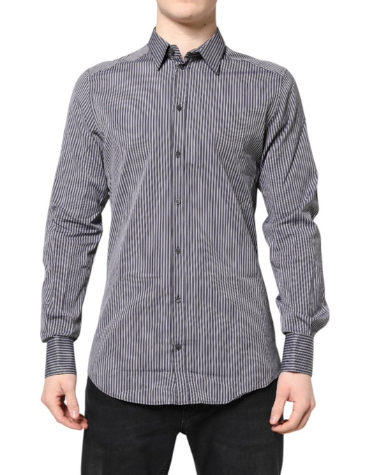 Black White Striped GOLD Formal Dress Shirt