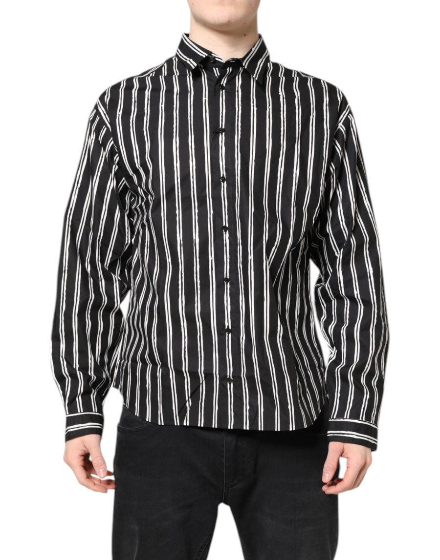Black White Striped Cotton Dress Shirt