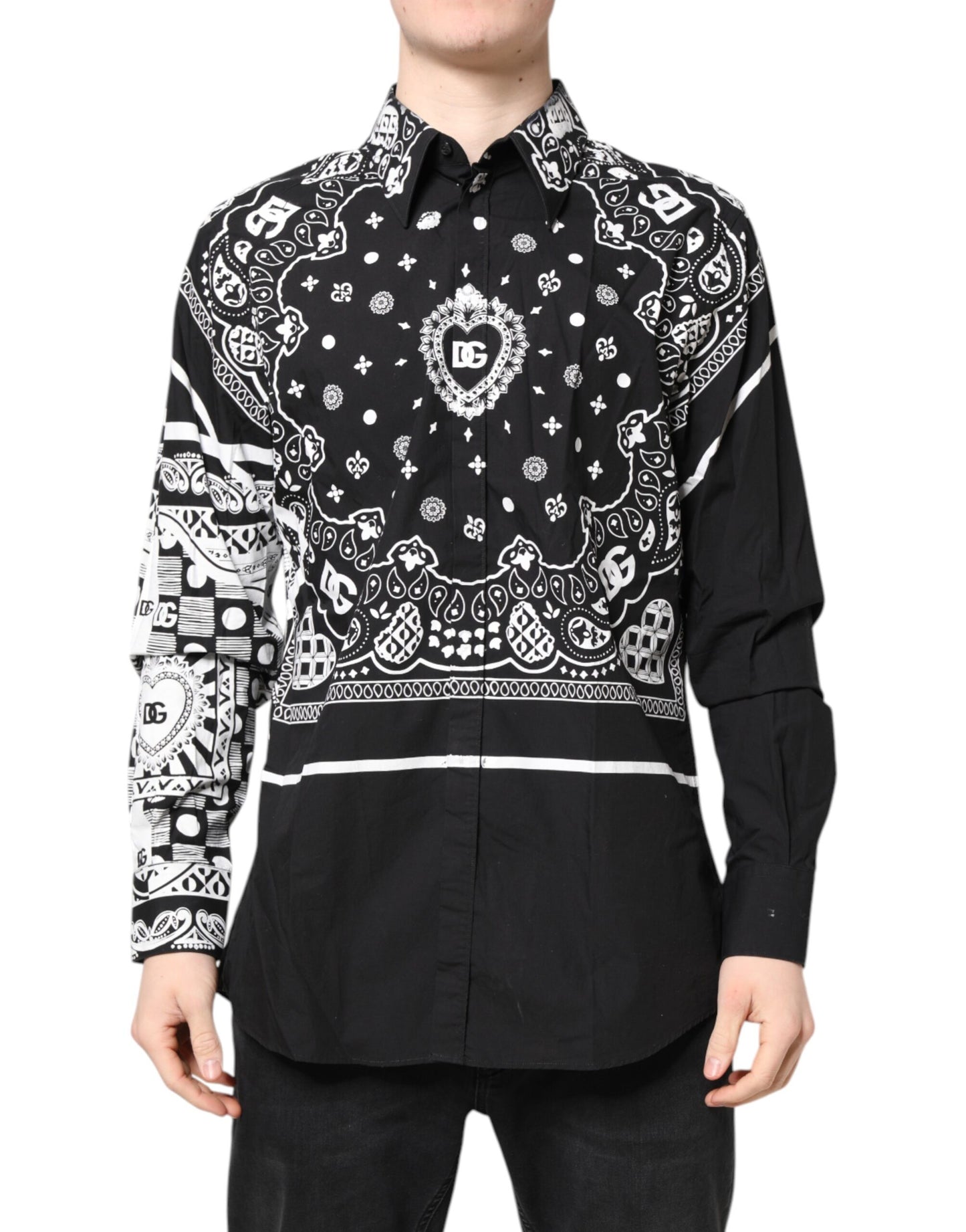 Black White Bandana MARTINI Men Dress Shirt