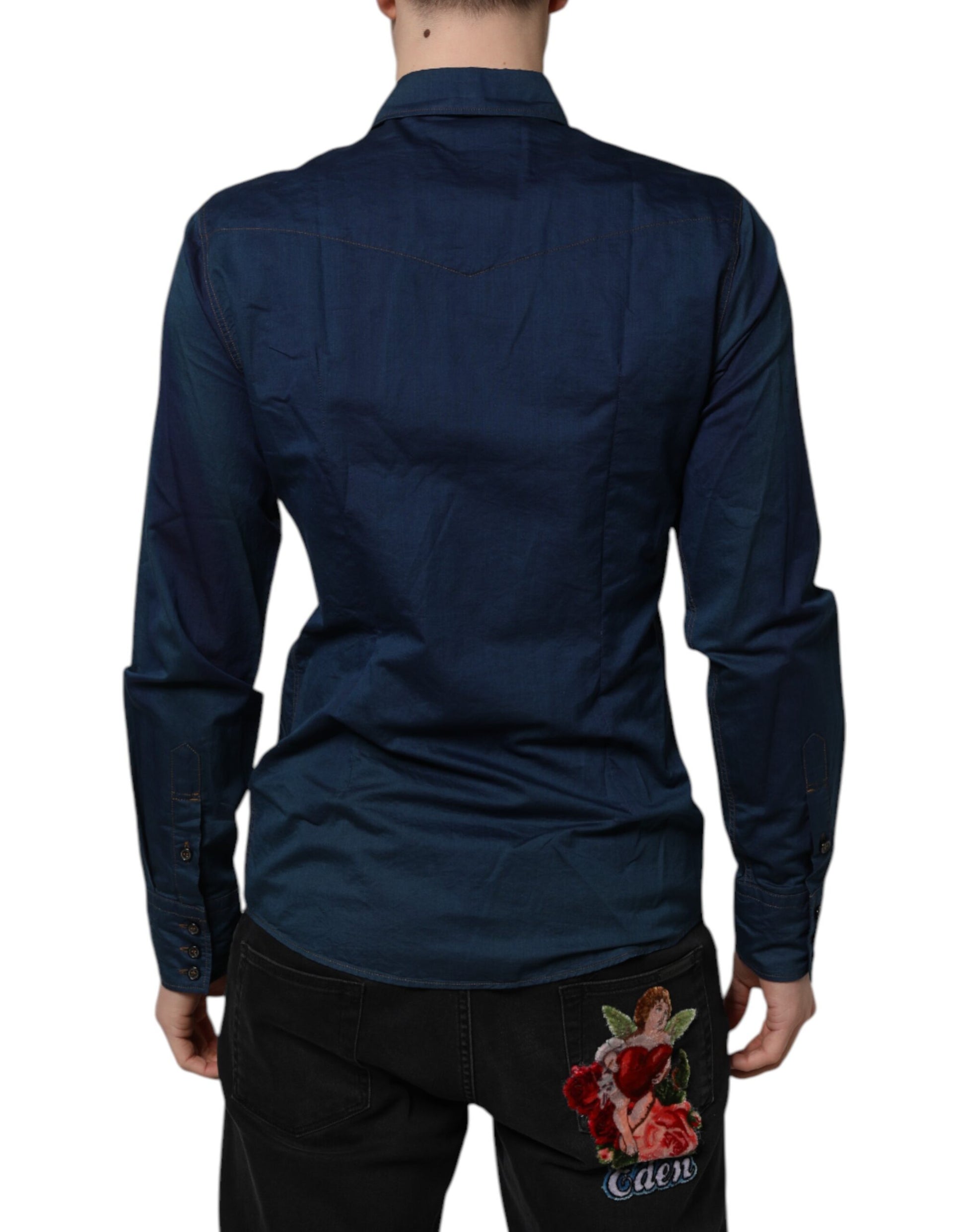 Blue Cotton GOLD Long Sleeves Casual Shirt