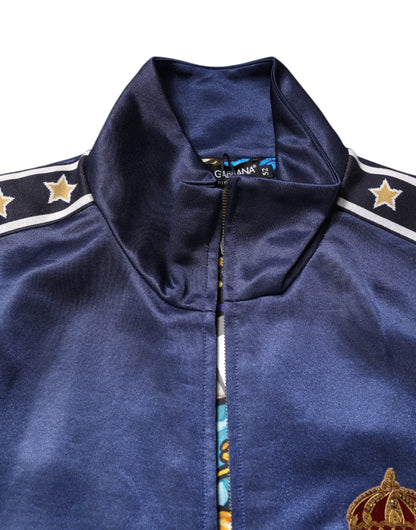 Blue Nylon Logo Patch Men Bomber Sweater