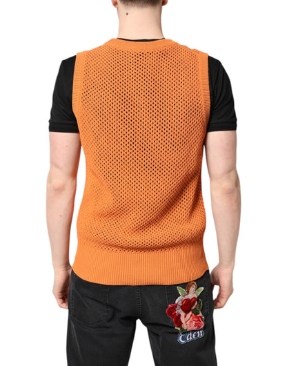 Orange Cashmere Round Neck Sleeveless T-shirt