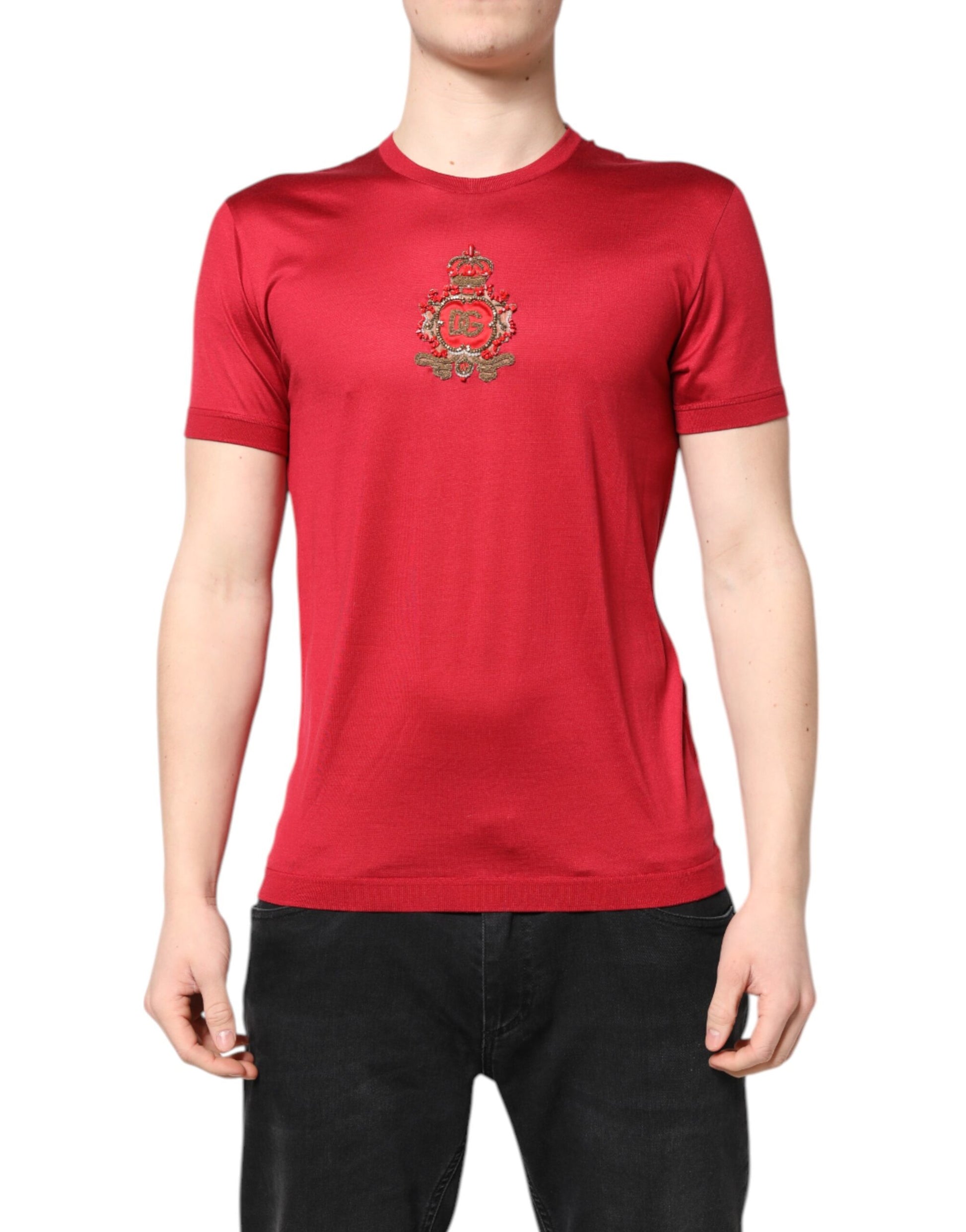 Red Silk DG Crown Logo Short Sleeve T-shirt