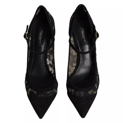 Black Mary Jane Taormina Lace Pumps Shoes