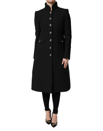 Black Wool Single Breasted Trench Coat Jacket