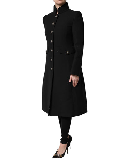 Black Wool Single Breasted Trench Coat Jacket