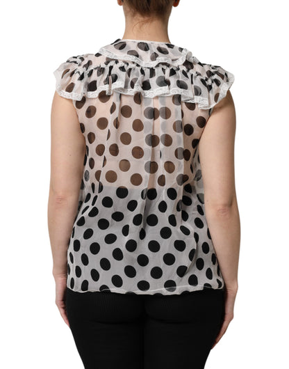 White Black Polka Dot Cotton Sleeveless Top