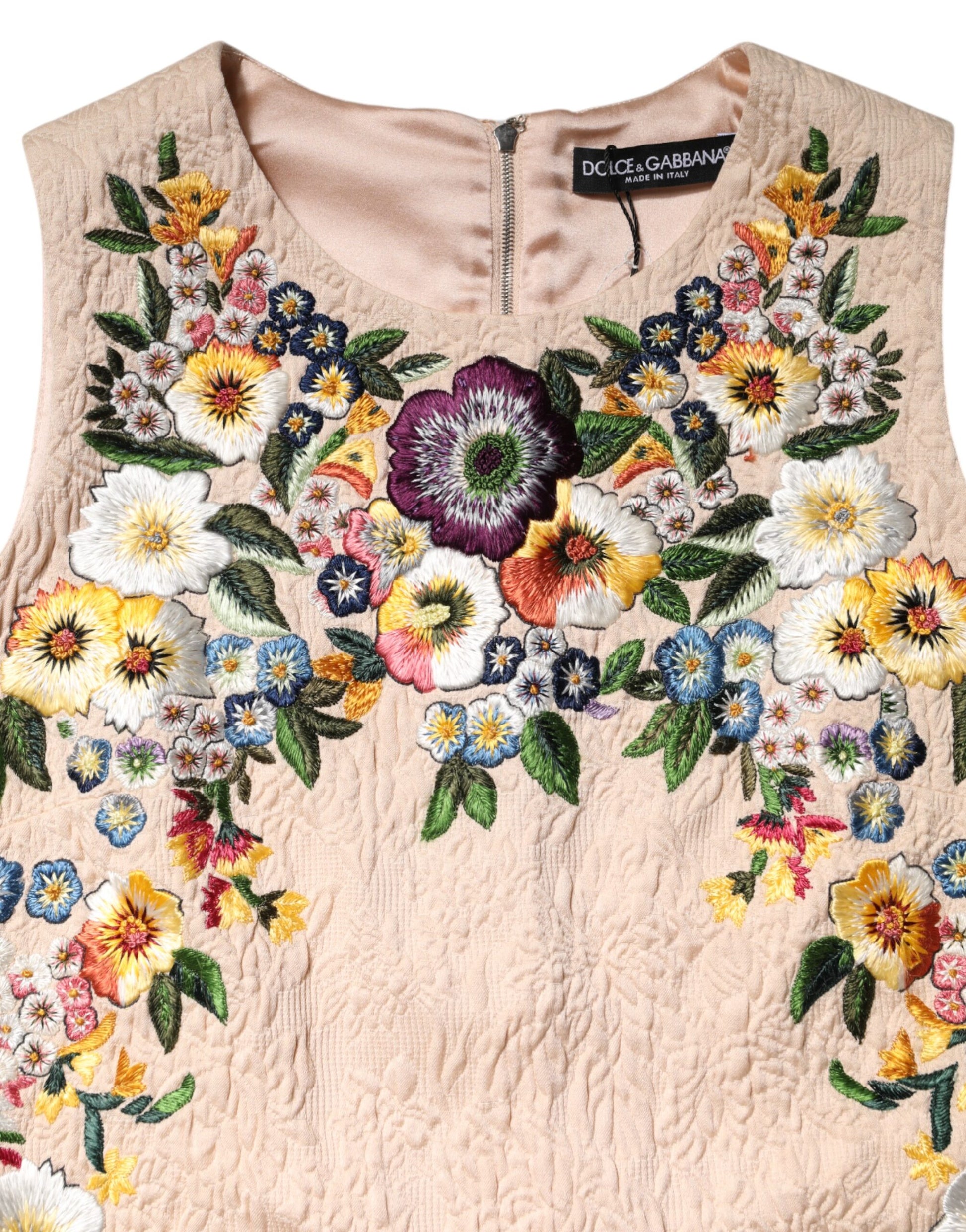 Beige Floral Embroidery Sleeveless Tank Top