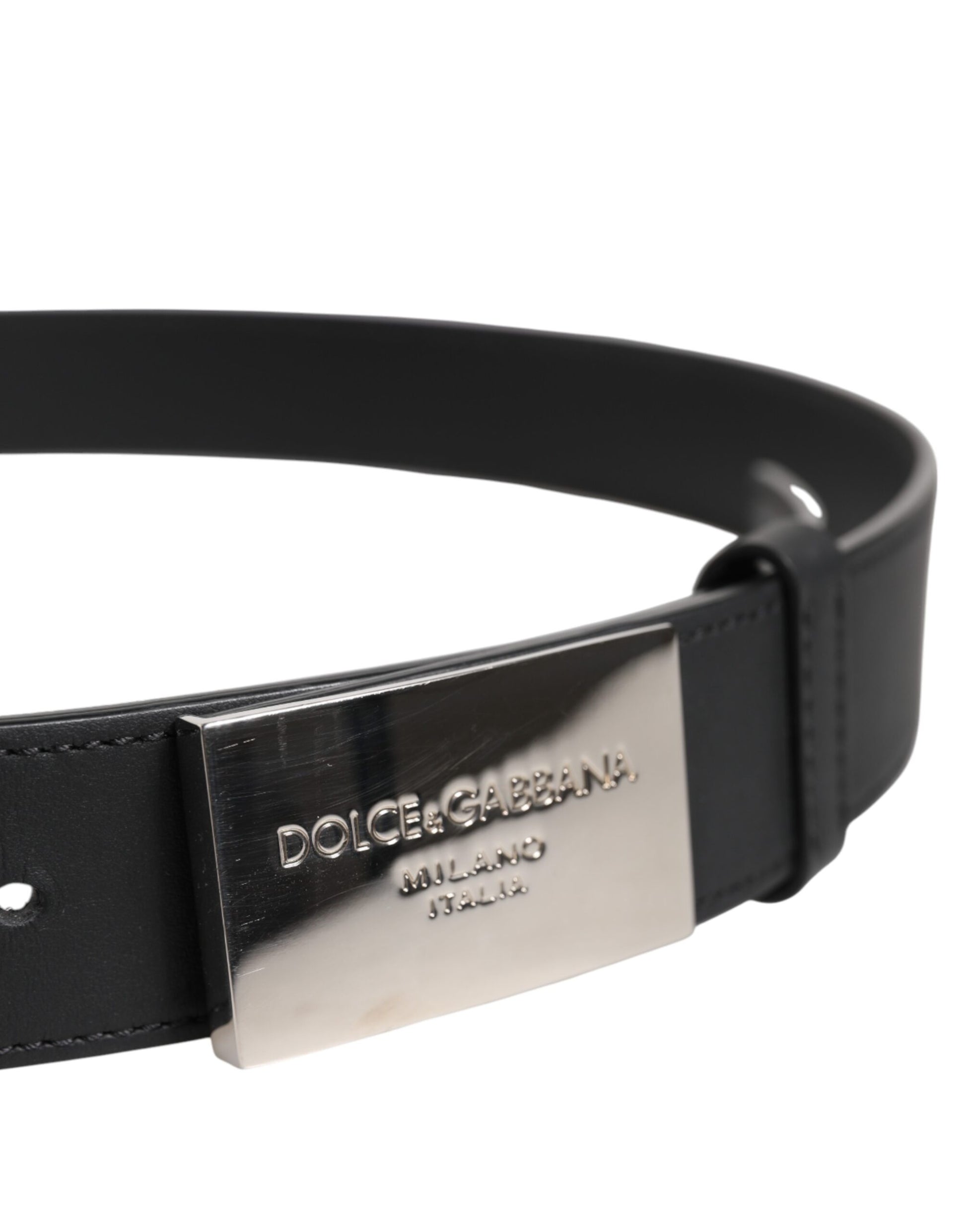Black Classic Silver Metal Logo Buckle Belt
