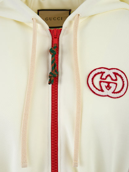 Cream Polyester Hooded Logo Sweatsuit