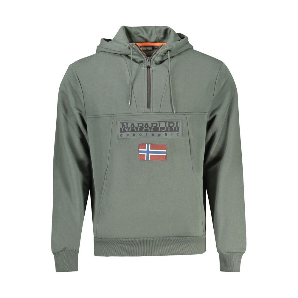 Green Cotton Men Hoodie