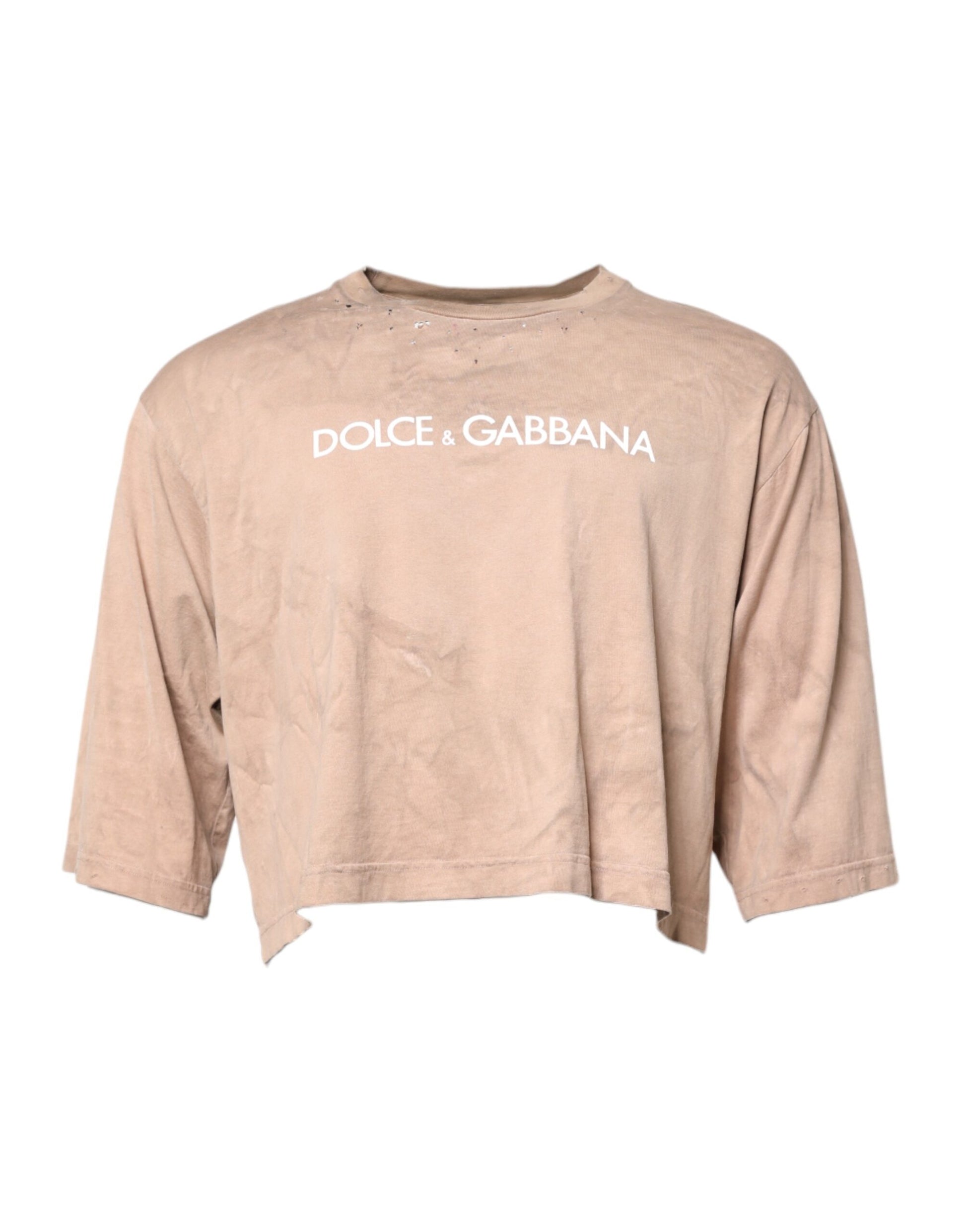 Beige Tie Dye Logo Print Cropped T-shirt