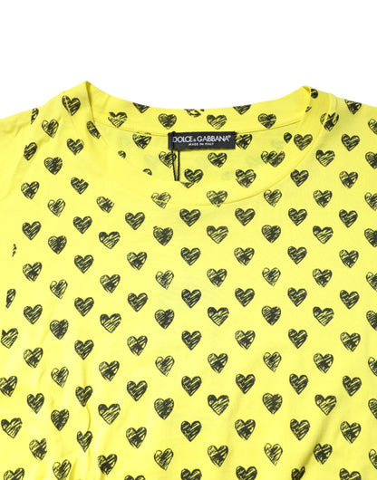 Yellow Cotton DG Heart Print Crew Neck T-shirt